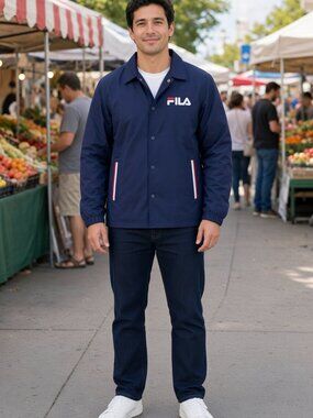 FILA Men Navy Sports Coach Jacket Long Sleeves Windbreaker Mateo US M